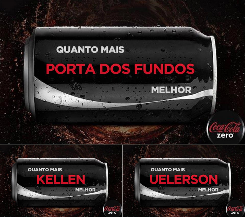 Coca-Cola Zero com nome dos personagens do vídeo "Na Lata" do canal Porta dos Fundos