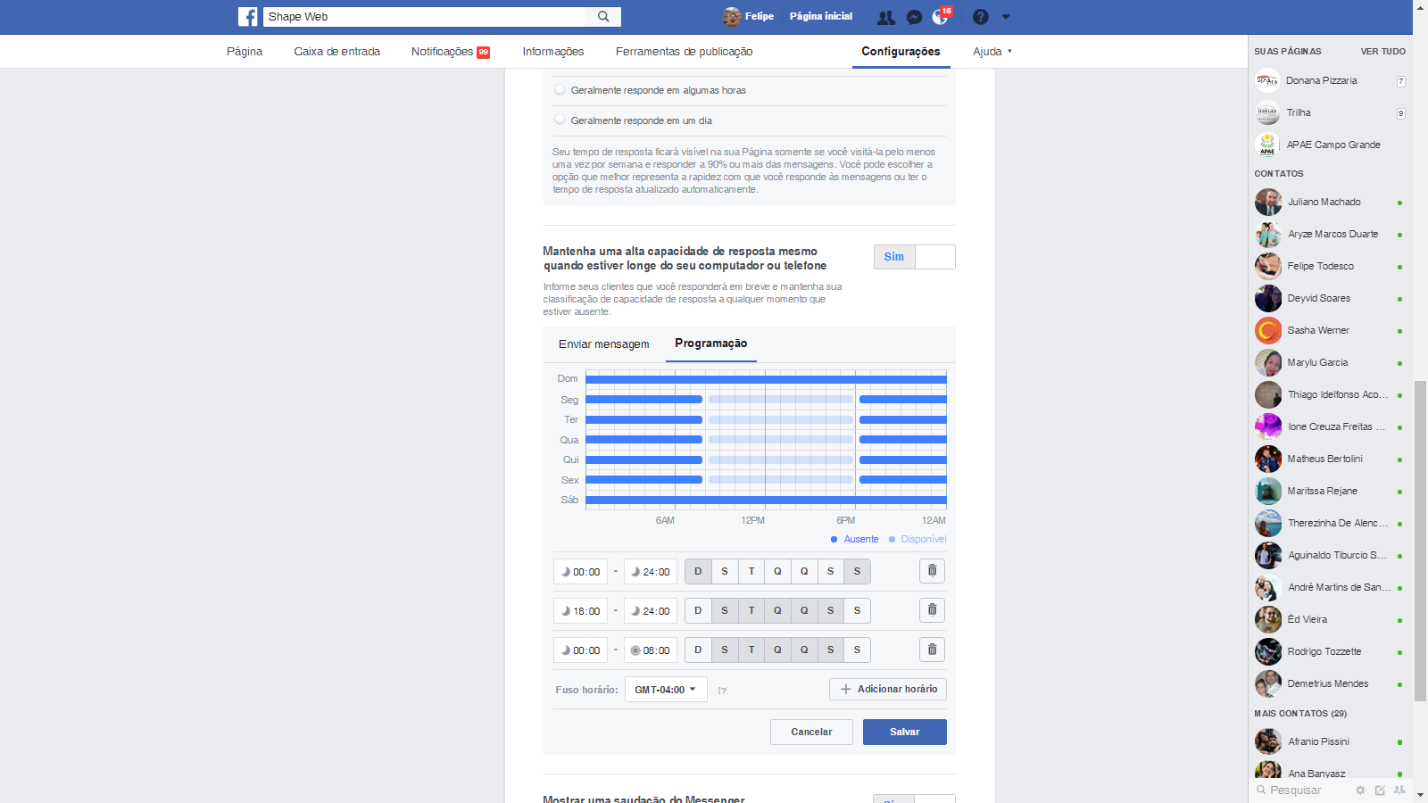 Programação de Mensagem automática no Facebook Messenger