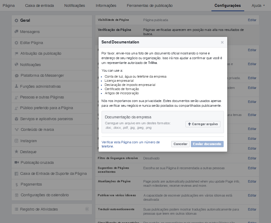 Solicitar selo de autenticidade-do-Facebook (Documentos)