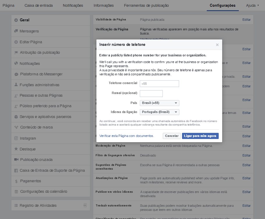 Solicitar selo de autenticidade-do-Facebook (Telefone)