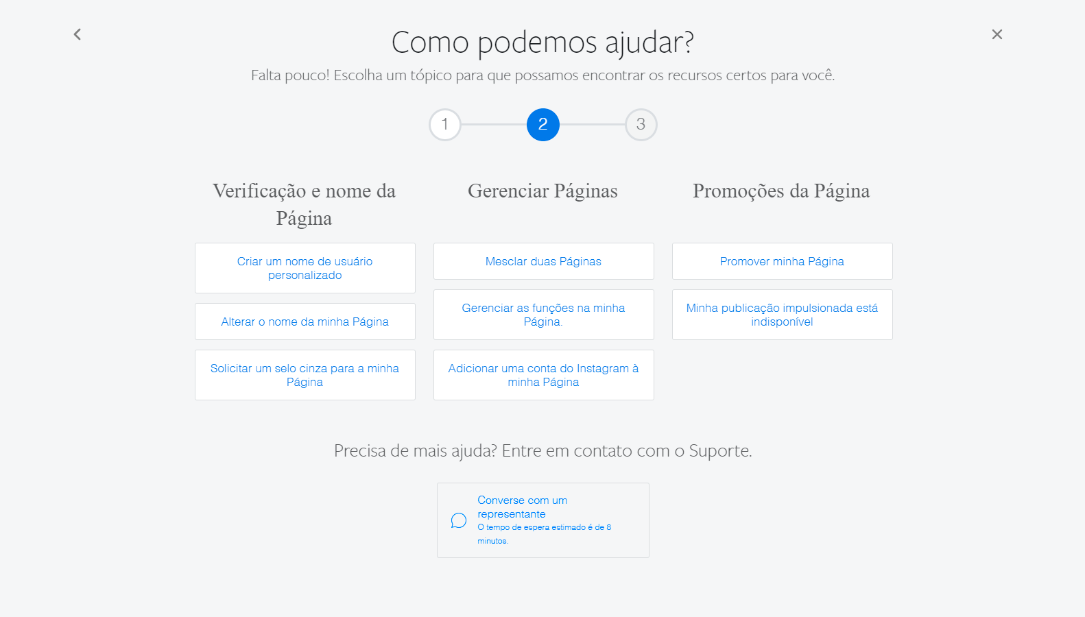 Entre em contato com o chat do Suporte Facebook para Empresas