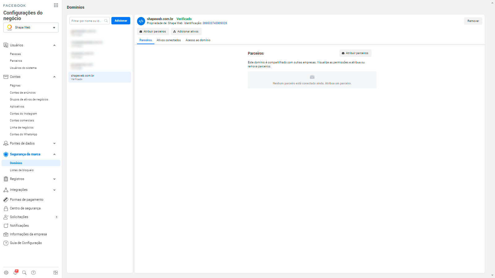 Domínio verificado no Facebook Business - Shape Web