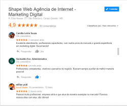 Esse é um exemplo de avaliação dentro da Página da empresa no Google e no Maps