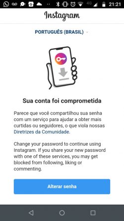 Alerta Instagram: Sua conta foi comprometida